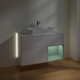  	Тумба под раковину Villeroy & Boch Finion 100х50,1 см с подсветкой МДФ глянцевый белый лак/стекло белое матовое  G251GMGF