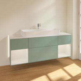 Тумба под раковину Villeroy & Boch Finion 160х50,1 см с подсветкой МДФ оливковый матовый лак/стекло белое матовое G211GFGM