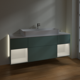 Тумба под раковину Villeroy & Boch Finion 160х50,1 см с подсветкой МДФ оливковый матовый лак/стекло белое матовое G211GFGM