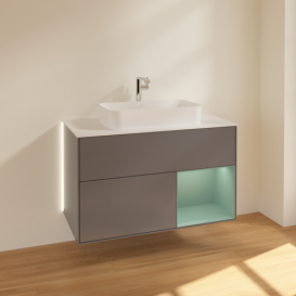 Тумба под раковину Villeroy & Boch Finion 100х50,1 см с подсветкой МДФ антрацит матовый лак/стекло белое матовое G251GMGK