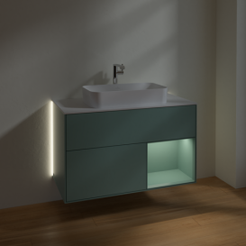  	Тумба под раковину Villeroy & Boch Finion 100х50,1 см с подсветкой МДФ оливковый матовый лак/стекло белое матовое G251GMGM