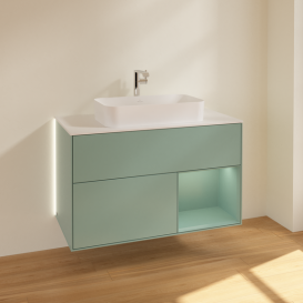  	Тумба под раковину Villeroy & Boch Finion 100х50,1 см с подсветкой МДФ оливковый матовый лак/стекло белое матовое G251GMGM