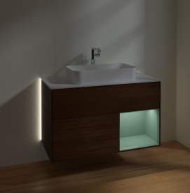  	Тумба под раковину Villeroy & Boch Finion 100х50,1 см с подсветкой МДФ шпон грецкого ореха/стекло белое матовое G251GMGN