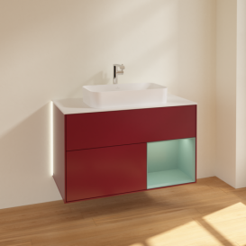  	Тумба под раковину Villeroy & Boch Finion 100х50,1 см с подсветкой МДФ пион матовый лак/стекло белое матовое G251GMHB