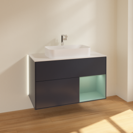  	Тумба под раковину Villeroy & Boch Finion 100х50,1 см с подсветкой МДФ темно-синий матовый лак/стекло белое матовое G251GMHG