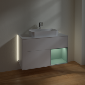  	Тумба под раковину Villeroy & Boch Finion 100х50,1 см с подсветкой МДФ белый матовый лак/стекло белое матовое G251GMMT