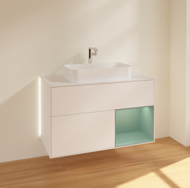  	Тумба под раковину Villeroy & Boch Finion 100х50,1 см с подсветкой МДФ белый матовый лак/стекло белое матовое G251GMMT