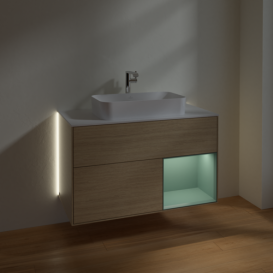 Тумба под раковину Villeroy & Boch Finion 100х50,1 см с подсветкой МДФ шпон дуба/стекло белое матовое G251GMPC