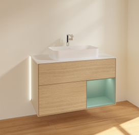 Тумба под раковину Villeroy & Boch Finion 100х50,1 см с подсветкой МДФ шпон дуба/стекло белое матовое G251GMPC