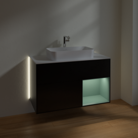 Тумба под раковину Villeroy & Boch Finion 100х50,1 см с подсветкой МДФ черный матовый лак/стекло белое матовое G251GMPD