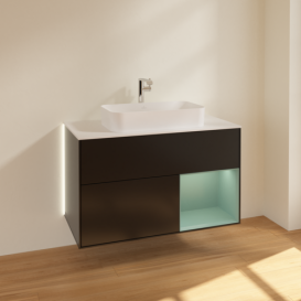 Тумба под раковину Villeroy & Boch Finion 100х50,1 см с подсветкой МДФ черный матовый лак/стекло белое матовое G251GMPD