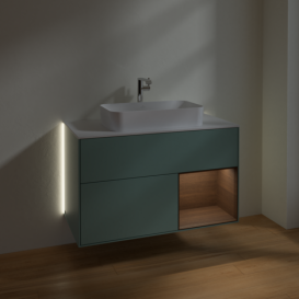 Тумба под раковину Villeroy & Boch Finion 100х50,1 см с подсветкой МДФ оливковый матовый лак/стекло белое матовое G251GNGM