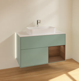 Тумба под раковину Villeroy & Boch Finion 100х50,1 см с подсветкой МДФ оливковый матовый лак/стекло белое матовое G251GNGM