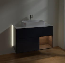 Тумба под раковину Villeroy & Boch Finion 100х50,1 см с подсветкой МДФ темно-синий матовый лак/стекло белое матовое G251GNHG