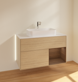 Тумба под раковину Villeroy & Boch Finion 100х50,1 см с подсветкой МДФ шпон дуба/стекло белое матовое G251GNPC