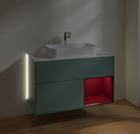 Тумба под раковину Villeroy & Boch Finion 100х50,1 см с подсветкой МДФ оливковый матовый лак/стекло белое матовое G251HBGM