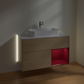 Тумба под раковину Villeroy & Boch Finion 100х50,1 см с подсветкой МДФ шпон дуба/стекло белое матовое G251HBPC