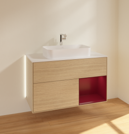 Тумба под раковину Villeroy & Boch Finion 100х50,1 см с подсветкой МДФ шпон дуба/стекло белое матовое G251HBPC