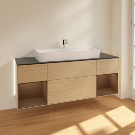 Тумба под раковину Villeroy & Boch Finion 160х50,1 см с подсветкой МДФ шпон дуба/стекло черное матовое G212GNPC