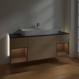 Тумба под раковину Villeroy & Boch Finion 160х50,1 см с подсветкой МДФ шпон дуба/стекло черное матовое G212GNPC