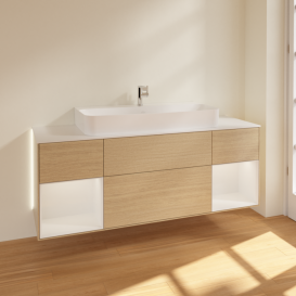 Тумба під раковину Villeroy & Boch Finion 160х50,1 см з підсвічуванням МДФ шпон дуба/скло біле матове G211GFPC