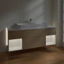 Тумба під раковину Villeroy & Boch Finion 160х50,1 см з підсвічуванням МДФ шпон дуба/скло біле матове G211GFPC