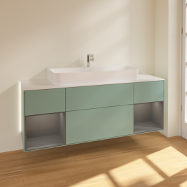 Тумба под раковину Villeroy & Boch Finion 160х50,1 см с подсветкой МДФ оливковый матовый лак/стекло белое матовое G211GKGM