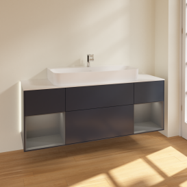 Тумба под раковину Villeroy & Boch Finion 160х50,1 см с подсветкой МДФ темно-синий матовый лак/стекло белое матовое G211GKHG