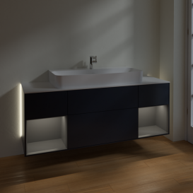 Тумба под раковину Villeroy & Boch Finion 160х50,1 см с подсветкой МДФ темно-синий матовый лак/стекло белое матовое G211GKHG