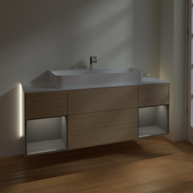 Тумба под раковину Villeroy & Boch Finion 160х50,1 см с подсветкой МДФ шпон дуба/стекло белое матовое G211GKPC