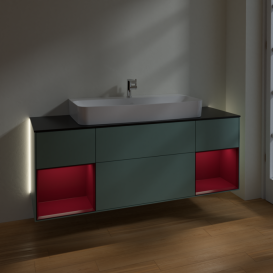 Тумба под раковину Villeroy & Boch Finion 160х50,1 см с подсветкой МДФ оливковый матовый лак/стекло черное матовое G212HBGM