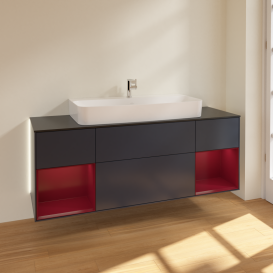 Тумба под раковину Villeroy & Boch Finion 160х50,1 см с подсветкой МДФ темно-синий матовый лак/стекло черное матовое G212HBHG