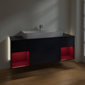 Тумба под раковину Villeroy & Boch Finion 160х50,1 см с подсветкой МДФ темно-синий матовый лак/стекло черное матовое G212HBHG