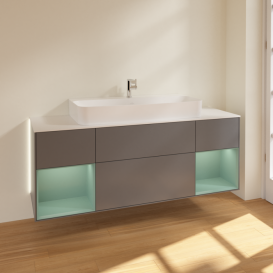 Тумба под раковину Villeroy & Boch Finion 160х50,1 см с подсветкой МДФ антрацит матовый лак/стекло белое матовое G211GMGK