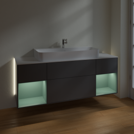 Тумба под раковину Villeroy & Boch Finion 160х50,1 см с подсветкой МДФ антрацит матовый лак/стекло белое матовое G211GMGK