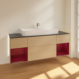 Тумба под раковину Villeroy & Boch Finion 160х50,1 см с подсветкой МДФ шпон дуба/стекло черное матовое G212HBPC