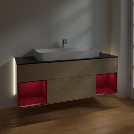 Тумба под раковину Villeroy & Boch Finion 160х50,1 см с подсветкой МДФ шпон дуба/стекло черное матовое G212HBPC