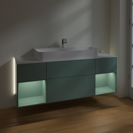 Тумба под раковину Villeroy & Boch Finion 160х50,1 см с подсветкой МДФ оливковый матовый лак/стекло белое матовое G211GMGM