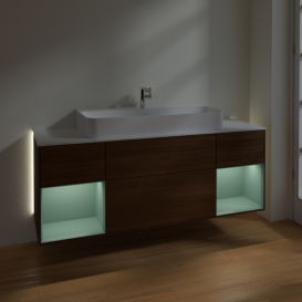 Тумба под раковину Villeroy & Boch Finion 160х50,1 см с подсветкой МДФ шпон грецкого ореха/стекло белое матовое G211GMGN
