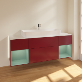 Тумба под раковину Villeroy & Boch Finion 160х50,1 см с подсветкой МДФ пион матовый лак/стекло белое матовое G211GMHB