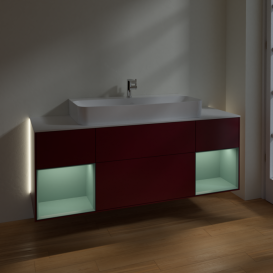 Тумба под раковину Villeroy & Boch Finion 160х50,1 см с подсветкой МДФ пион матовый лак/стекло белое матовое G211GMHB