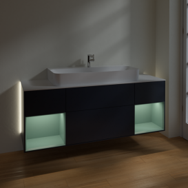 Тумба под раковину Villeroy & Boch Finion 160х50,1 см с подсветкой МДФ темно-синий матовый лак/стекло белое матовое G211GMHG