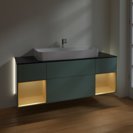 Тумба под раковину Villeroy & Boch Finion 160х50,1 см с подсветкой МДФ оливковый матовый лак/стекло черное матовое G212HFGM