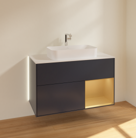 Тумба под раковину Villeroy & Boch Finion 100х50,1 см с подсветкой МДФ темно-синий матовый лак/стекло белое матовое G251HFHG