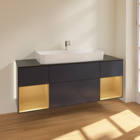 Тумба под раковину Villeroy & Boch Finion 160х50,1 см с подсветкой МДФ темно-синий матовый лак/стекло черное матовое G212HFHG