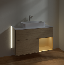 Тумба под раковину Villeroy & Boch Finion 100х50,1 см с подсветкой МДФ шпон дуба/стекло белое матовое G251HFPC