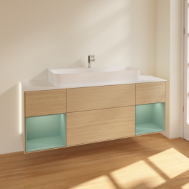 Тумба под раковину Villeroy & Boch Finion 160х50,1 см с подсветкой МДФ шпон дуба/стекло белое матовое G211GMPC