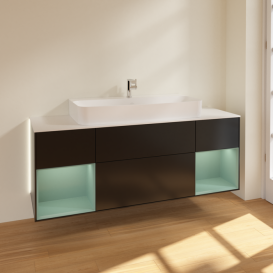 Тумба под раковину Villeroy & Boch Finion 160х50,1 см с подсветкой МДФ черный матовый лак/стекло белое матовое G211GMPD