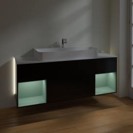 Тумба під раковину Villeroy & Boch Finion 160х50,1 см із підсвічуванням МДФ чорний матовий лак/скло біле матове G211GMPD
