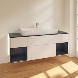 Тумба под раковину Villeroy & Boch Finion 160х50,1 см с подсветкой МДФ глянцевый белый лак/стекло черное матовое G212HGGF